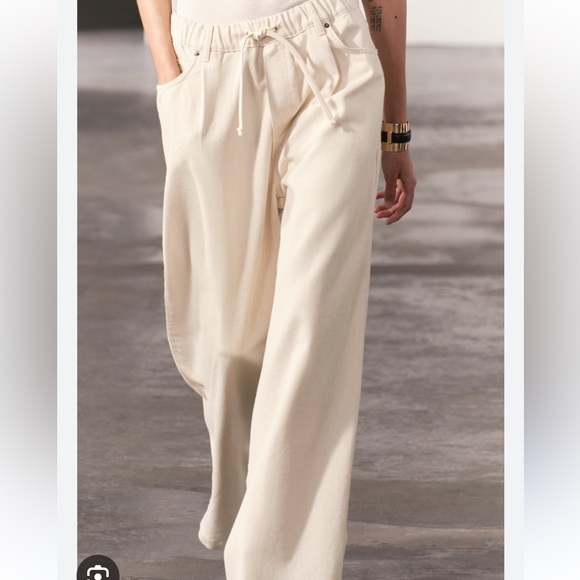 Zara Ecru Denim Wide Leg Pants - Picture 2 of 5